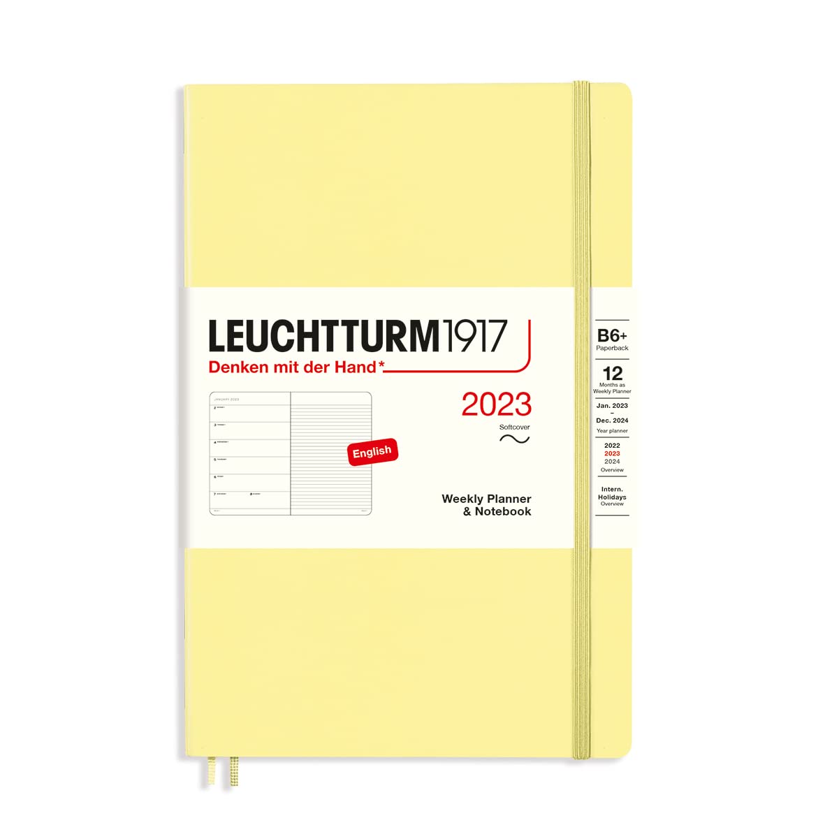 LEUCHTTURM1917 365916 Wochenkalender & Notizbuch Softcover Paperback (B6+) 2023, 12 Monate, Vanilla, Englisch