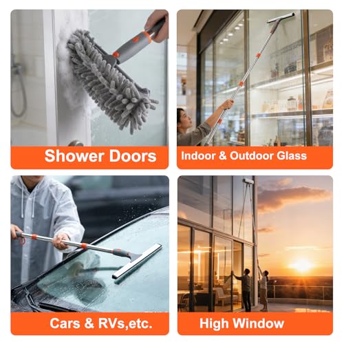 Image of BITOPE Window Cleaner Tool Squeegee for Window Cleaning with 86 inch Extendable Pole Microfiber & Chenille Pad Squeegy for Exterior High Window Shower Door Glass Car RVs