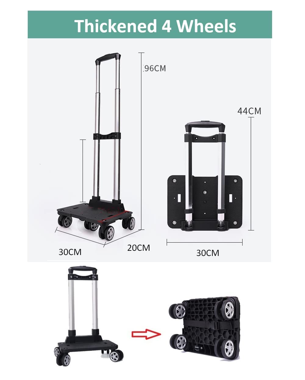 Carro para Mochilas Escolares, Carro para Mochila, Carro Plegable con Ruedas giratorias de 360 ​​°(4 Ruedas, Versión Engrosada)