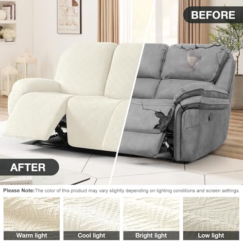 Image of Timeles Recliner Covers for 3 Seater Reclining Couch Covers Sofa Slipcover Furniture Protector for Dogs and Pets Stretch Soft Washable (Three-Seater, Cream)