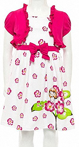 Image of ToBeInStyle Girls Two Piece Short Sleeve Dress and Matching Bolero Crop Cardigan Assorted Prints Cotton Blend Summer Outfit