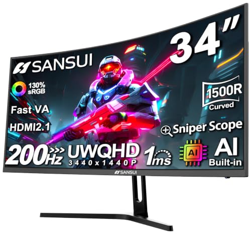 SANSUI 34-Inch Curved 200Hz