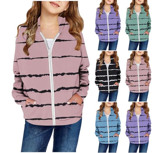 Girls Zip Up Hoodies Dressy Casual Striped Hooded Lightweight Jackets With Pockets Teens y2k Clothes 2-13 Years