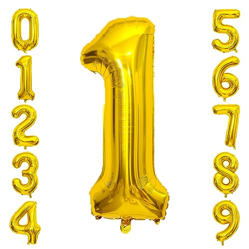 Image of Gold Number Balloons Birthday Balloons - Giant Gold Number 1 Balloon 40 inch, Numbers Balloon Birthday Decorations, Gold Party Supplies for Women Men