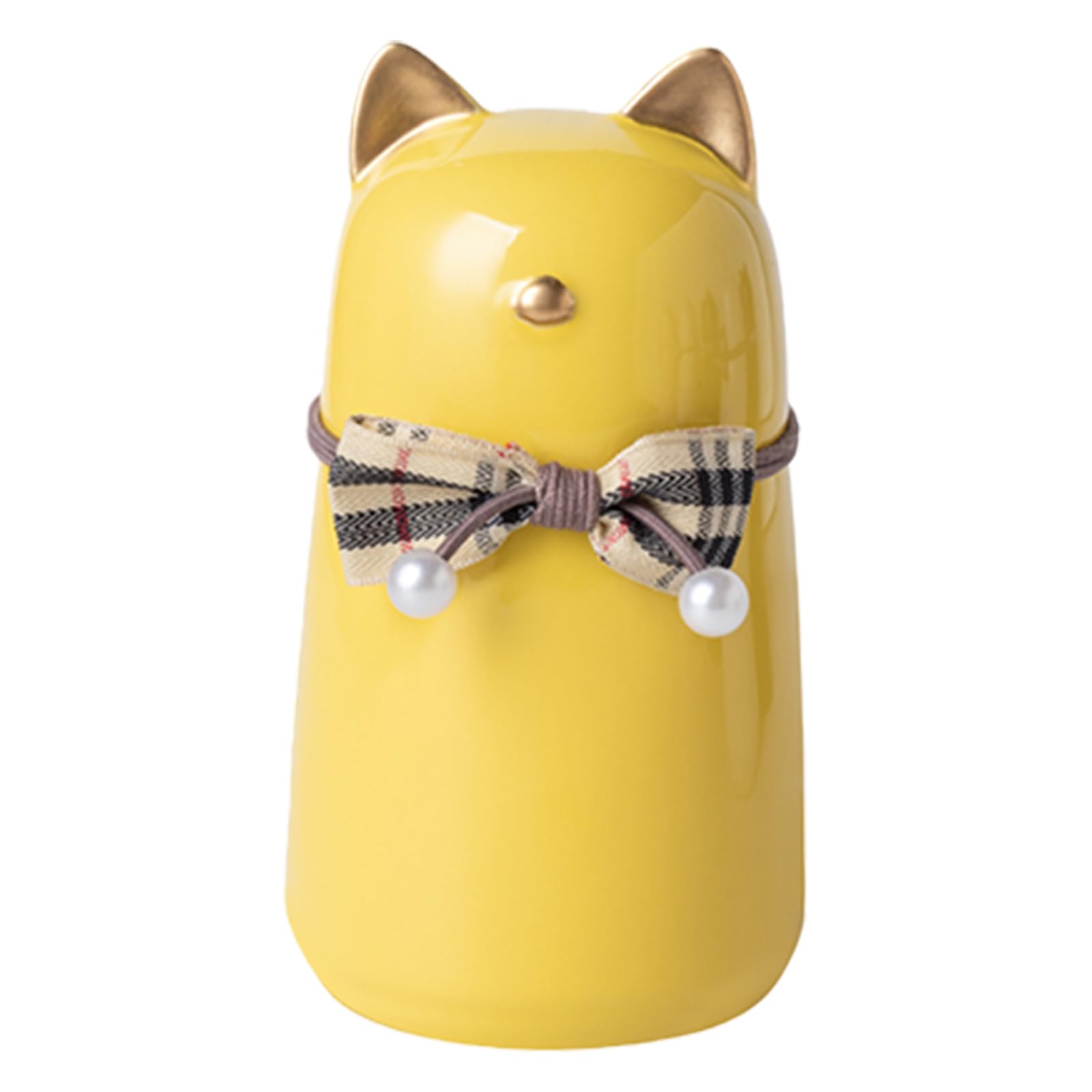 Duuclume Handcrafted Ceramic Cat Urn for Ashes,Bow Tie Cat Shaped Funeral Memorial Keepsake,Pet Urn for Indoor & Outdoor Use (Gold Yellow)