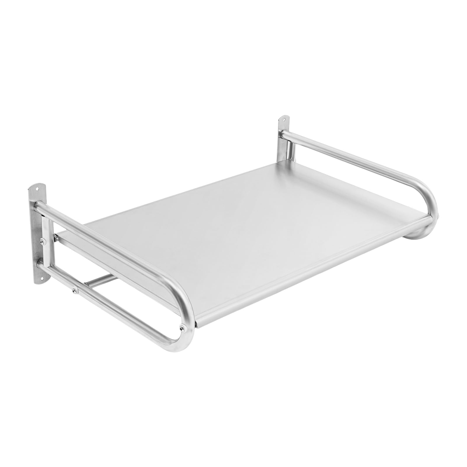 Stainless Steel Microwave Oven Rack Wall Mounted Storage Stand with 6 Hooks Kitchen Counter Organiser Bracket Microwave Shelf with Guardrail Storage Holder for Homes, Restaurants, 58x38x18cm