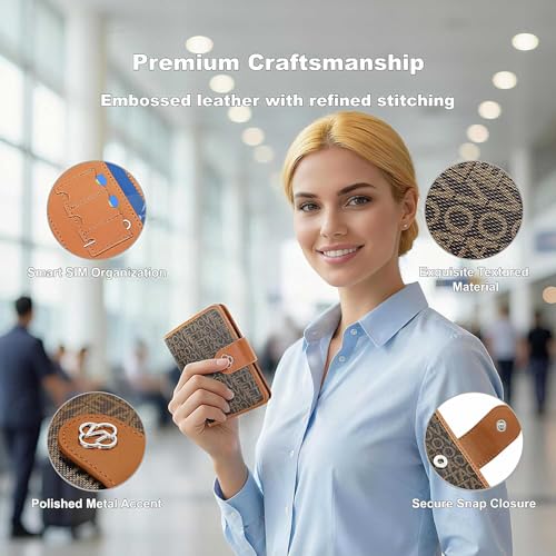 Image of Passport Holder for Travel, RFID Blocking Leather Airtag Wallet for Women Men, Large Passport Cover Essentials Gift, Tickets, Cash, Photo, Sim Card Pen Slot - Brown