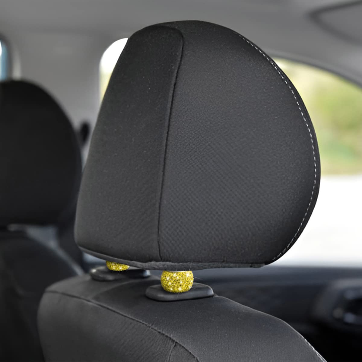 BELOMI 4 Pack Rhinestone Car Headrest Collars - Bling Rings For Removable Headrests, Yellow