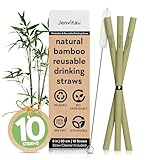 Jenvita 100% Bamboo Straws (10-Pack) - Biodegradable & Compostable 8 Inch Reusable Straws with Cleaner | FSC Certified, Eco Friendly | Hand Wash & Dishwasher Safe | For Hot & Cold Drinks