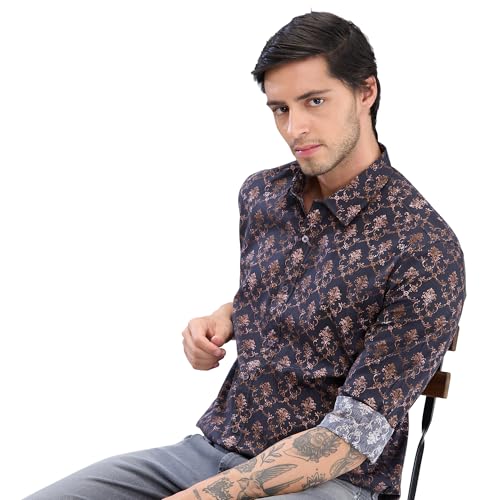 Image of Spykar Men's Slim Fit N /A Full Sleeve Printed Casual Shirts