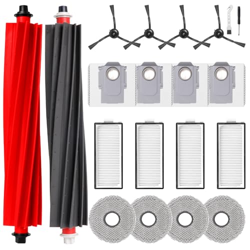 Kit d'accessoires pour aspirateur robot Roborock Qrevo Master/Qrevo Slim, 2 brosse principale, 4 filtres HEPA, 4 Chiffons, 4 sacs à poussière, 4 brosses latérales, 1 brosse de nettoyage, 1 tournevis