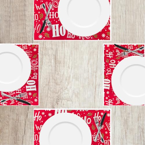 Jogo Americano de Polipropileno com 6 Lugares Estampa Natal Papai Noel Arvore Sousplat com Porta Cop