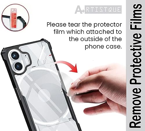 Image of A rtistque Clear Hard Transparent Acrylic Armor Anti-Drop Shockproof TPU Edge Back Cover Case for Nothing Phone 2 - Black