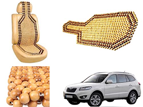 Image of Car Bead Seat Wooden Beads Cushion Cover Pad for Hyundai Terracan, Acupressure Sitting Seat Cover | Cream Color - Pack of 1