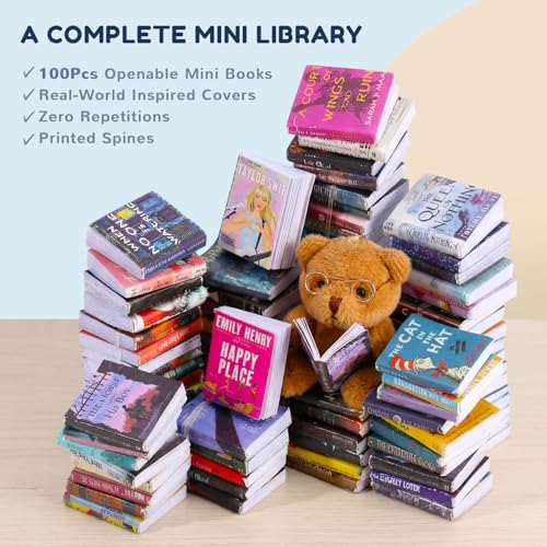 image for kimo 1:12 Scale Mini Desk Set with 100 Mini Books & 2 Bookshelves — 