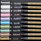 Premium Metallic Marker Pens Fine Tip, Ohuhu Set of 10 Glitter Paint Pen Window Marker for DIY Card Making, Coloring Books, Scrapbook Photo Album, Rock Art, Glass Valentine's Day Back to School Gifts