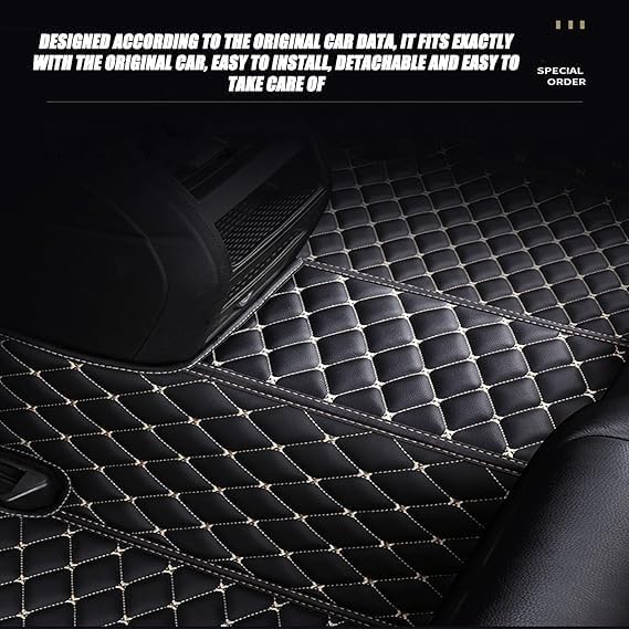 Image of 7D Car Floor Mat Compatible for La.nd Ro.ver FREELENDER | Luxury Leatherette with Grass | Waterproof & Washable | Complete Set | Color - Black Beige
