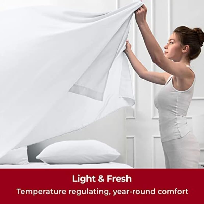 Image of Flat Bed Sheet with 2 Pillow Covers 600 Thread Count 100% Egyptian Cotton Bedsheet Queen Size White