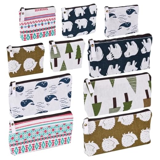 Koogel 10 Packs Canvas Zipper Pencil Bags, 5 Style Pencil Case Pouch Bag Small Cosmetic Makeup Bags Coin Purse Multifunctional Cosmetic Makeup Bag Small Pouches for Purse