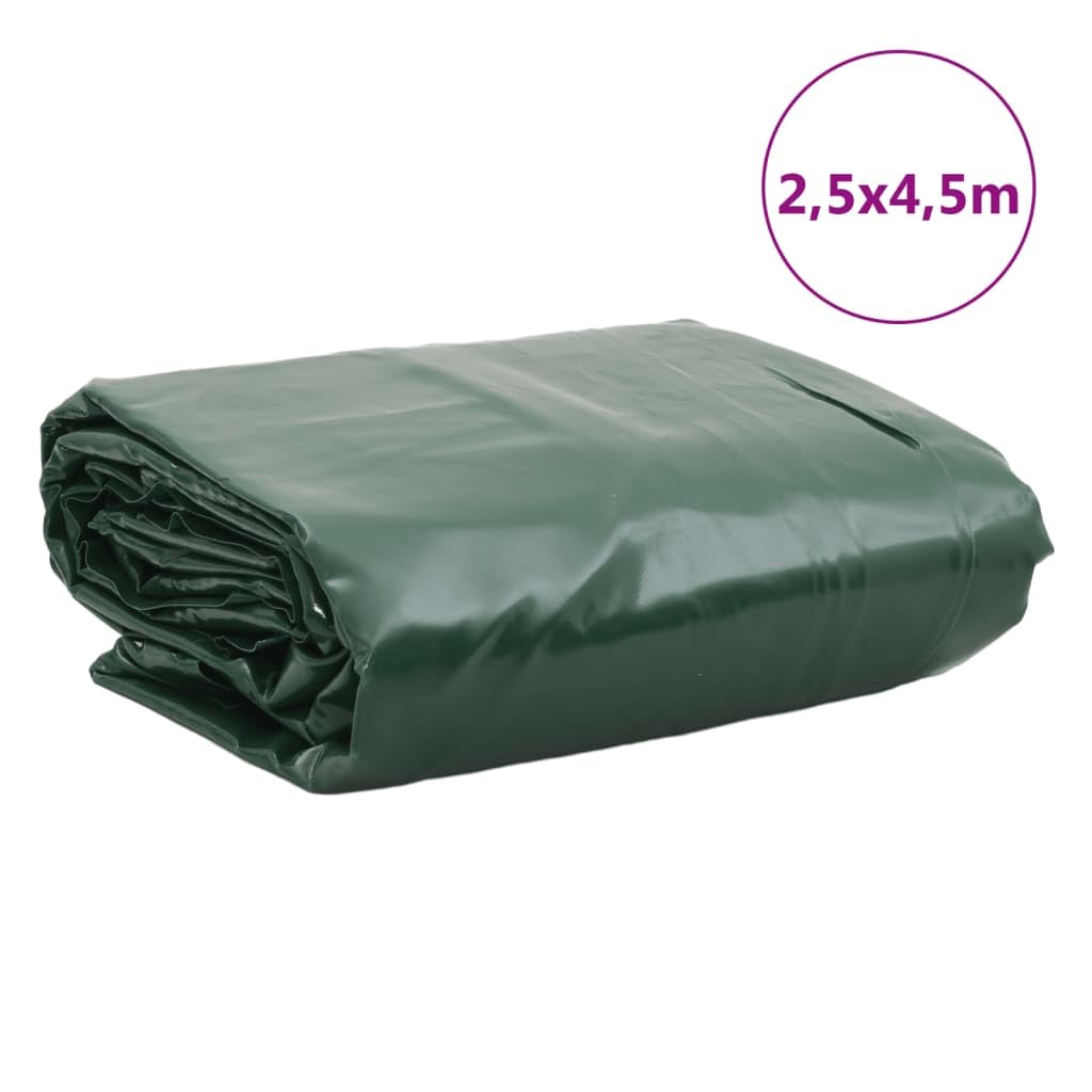 Telone verde in tela con rivestimento in PVC, 2,5 x 4,5 m, 650 g/m², impermeabile, antistrappo, resistente alle intemperie, con occhielli, per giardino, costruzione, campeggio