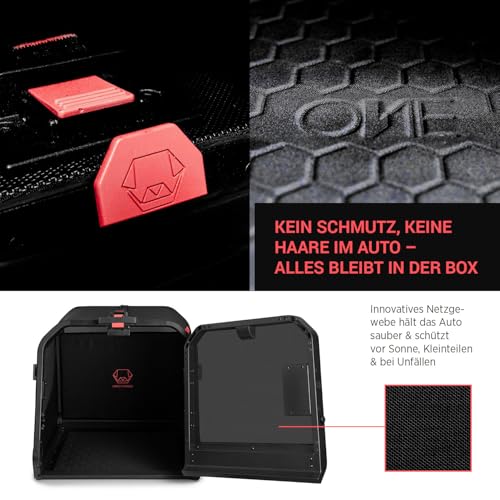 1one1 ORIGAMI Hundetransportbox Auto Alu Size Small | Alu Hundebox Auto Kofferraum | Hundebox faltbar per Knopfdruck & Crash-getestet | Transportbox Hund aus Aluminium & Textil