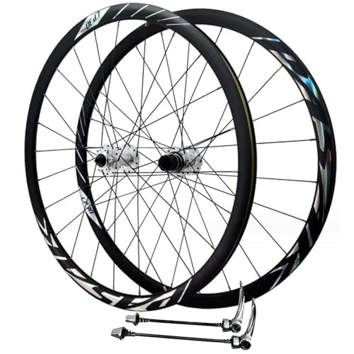 Juego Ruedas Bicicleta Carretera 700c Pared Doble Aleación Aluminio Los 30MM Freno De Disco 24H Bujes para 8 9 10 11 12 Velocidades(Titanium)