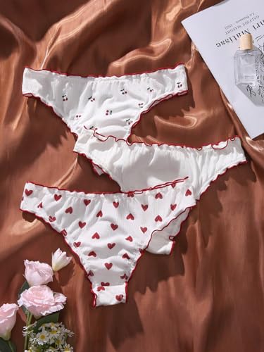 SHENHE Women's 3 Packs Underwear Frilly Panties Kawaii Heart Print Mid Rise Ruffle Cute Underwear2