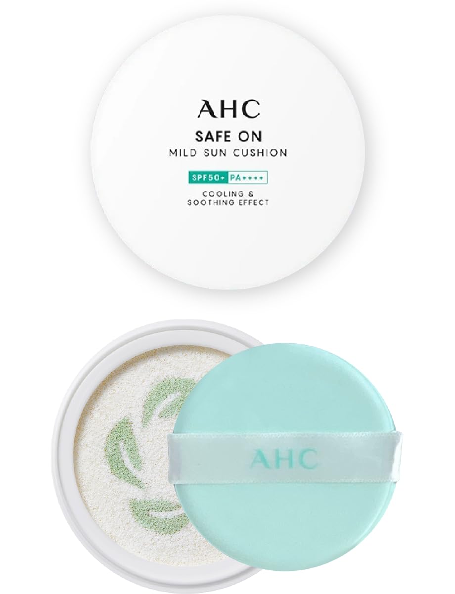 AHC Safe On Mild Sun Cushion Set SPF 50+ PA++++ 25g / 0.88oz + refills - Centella asiatica extract 500,000ppm