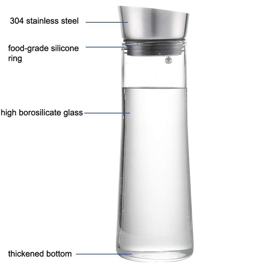JKGHK Waterkan, glazen kan, roestvrijstalen deksel met zeef, glazen kan voor warm/koud sap, thee, ijswater, melk, koffie, 10,5 cm