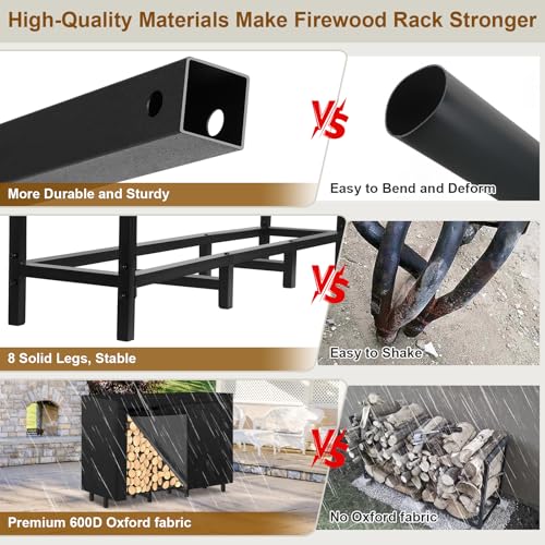 Lifeisluck 4Ft Outdoor Firewood Rack, Wood Storage With 600D Waterproof Oxford Cover Heavy Duty 8 Legs Firewood Log Holder Indoor With Log Carrier thumb #4