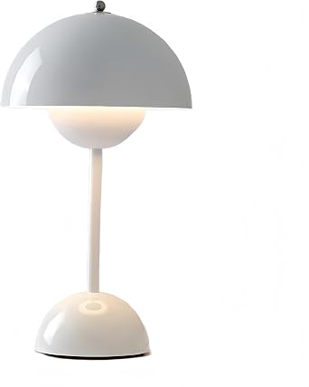 Flower Bud Lamp Modern Flowerpot Cordless Mushroom Touch Table Lamp 3 Mode Dimmable Rechargeable Desk Lamp for Bedroom White