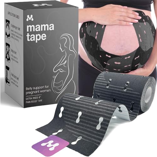 Image of Mama Tape Pregnancy Belly Support | Pelvic and Back Pain Relief | Extra Wide 4" x 16.4' Roll of Kinesiology Tape for Pregnant Skin | Maternity Belly Support | Pregnancy Must Have | Gift for Women