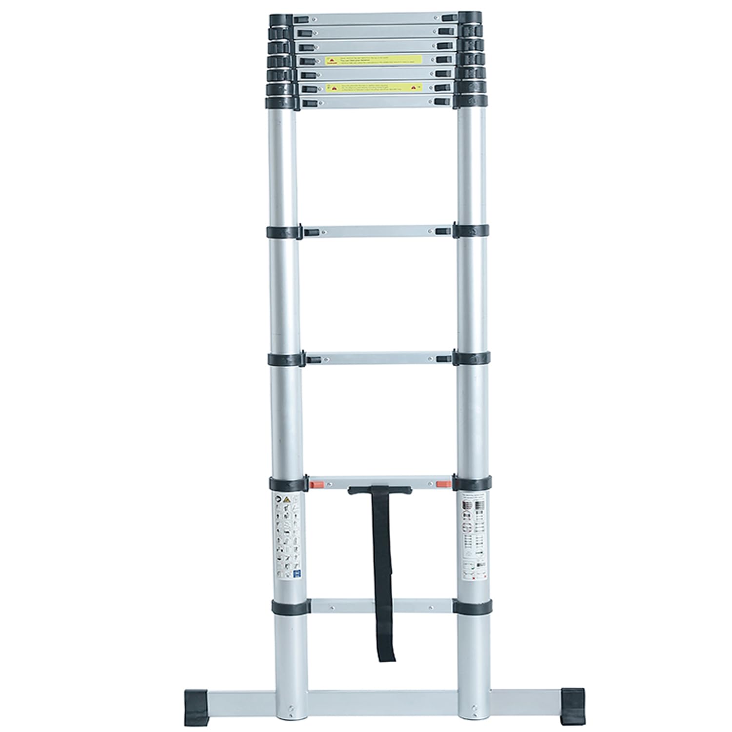 Tuffmate Silver Telescopic Aluminium Ladder, 4.4M Max Height, 14 Tread, 150Kg Capacity, With Stabiliser Bar