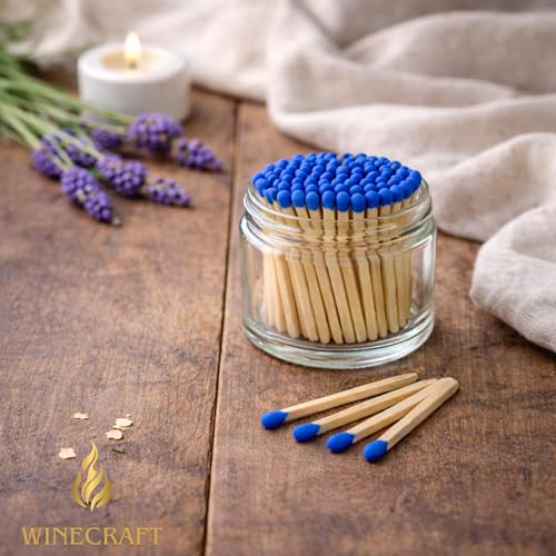 Image of 150 Count | 2 inch Blue Matches | Strikers Included | Color Tip Wooden Match | Refill for Matchstick Jars, Candle Display, Holders & Bottles | 2 in inches Long