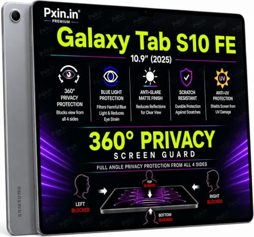 Image of Pxin 360 Pro Privacy Screen guard compatible with Samsung Galaxy Tab S10 FE | Anti Glare | Anti UV | Anti Blue | Anti Reflection | Privacy Filter | Unbreakable Build