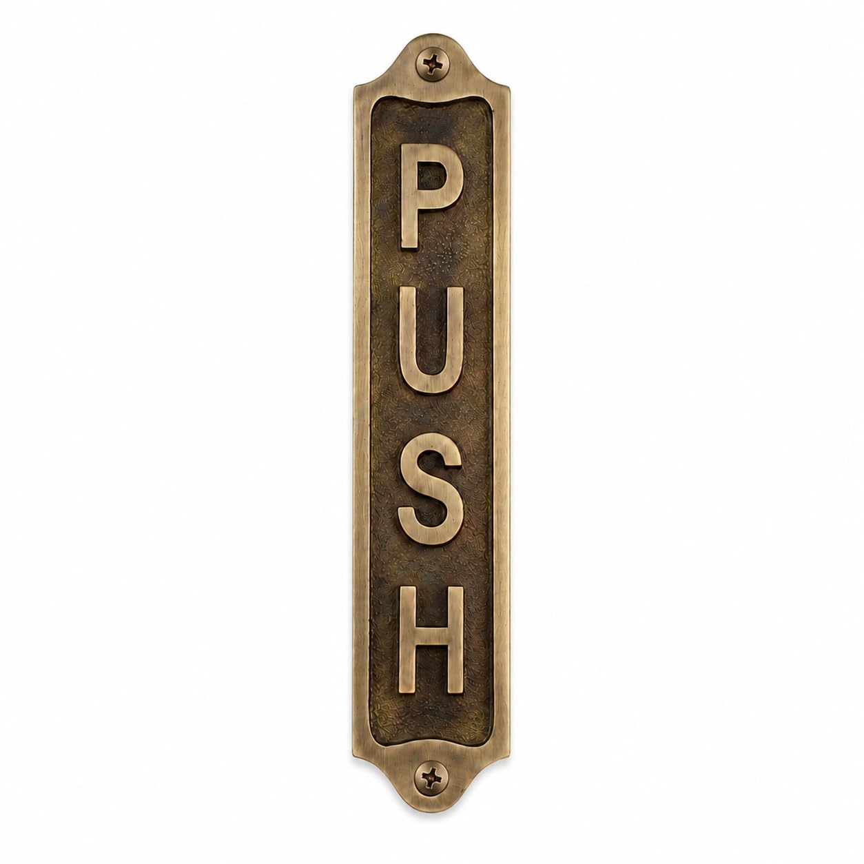 Antique Brass Vertical Push Door Sign Plaque 22 x 5 cm Wall & Door Mounted Direction Sign for Entrances, Offices, Shops, Hotels, Restaurants, Commercial Buildings & Public Access Doors