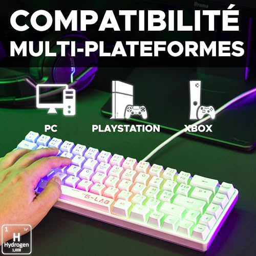 The G-Lab Keyz Hydrogen, tastiera Gamer 60%, semi-meccanica cablata Azerty, retroilluminazione multicolore, mini tastiera gamer silenziosa, formato compatto TKL, PC/PS5 (bianco) - Tastiera gaming - Immagine 4