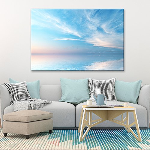 wall26Canvas Print Wall Art Blue & Pink Ocean Horizon with Cloudy Skyline Nature Wilderness Photography Modern Art Rustic Scenic Dramatic Multicolor for Living Room, Bedroom, Office - 16"x24"