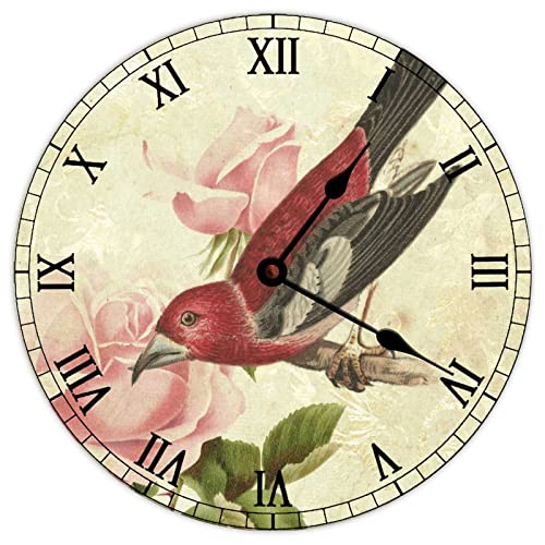 Retro Vintage Bird Wall Clock Garden French Country Tuscan Wall Clock Wooden Wall Clock,Battery Operated,Farmhouse Wall Decor Home Decor for Kitchen,Living Room,Bedroom,Office,12 Inch