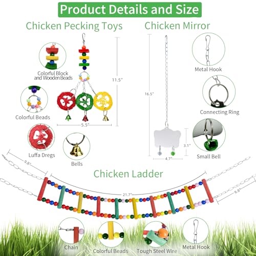 Image of 12 Pack Chicken Toys for Hens,Net Mirror Bell Xylophone String Vegetable Fruits Skewer Hanging Ladder Swings Coop Accessories for Hens Bird Parrot