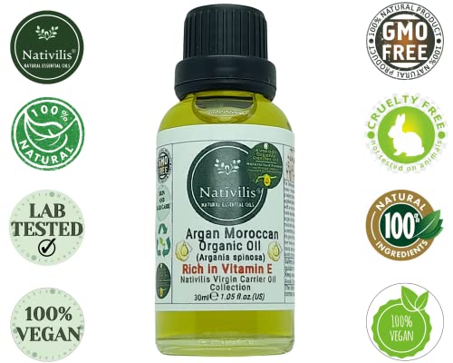 Nativilis Organic Argan Oil Moroccan (Argania spinosa) Hair, Face & Skin, Natural Cold Pressed Carrier Oil, Pure & Natural - Image 3