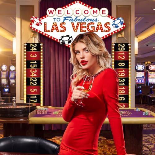 Image of Peryiter 3 Pcs Casino Theme Party Decorations Casino Night Porch Sign Banner Hanging Banner Welcome Porch Sign for Las Vegas Poker Birthday Supplies Photo Background Decor