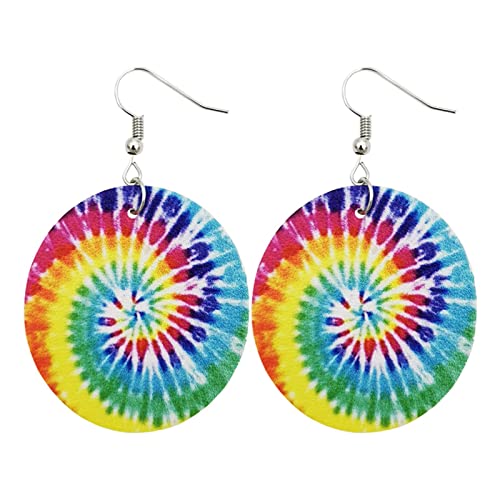 4 Pairs Colorful Tie Dye Double Printed Leather Dangle Earrings Set Lightweight Bohemian Teardrop Earrings for Women Jewelry2