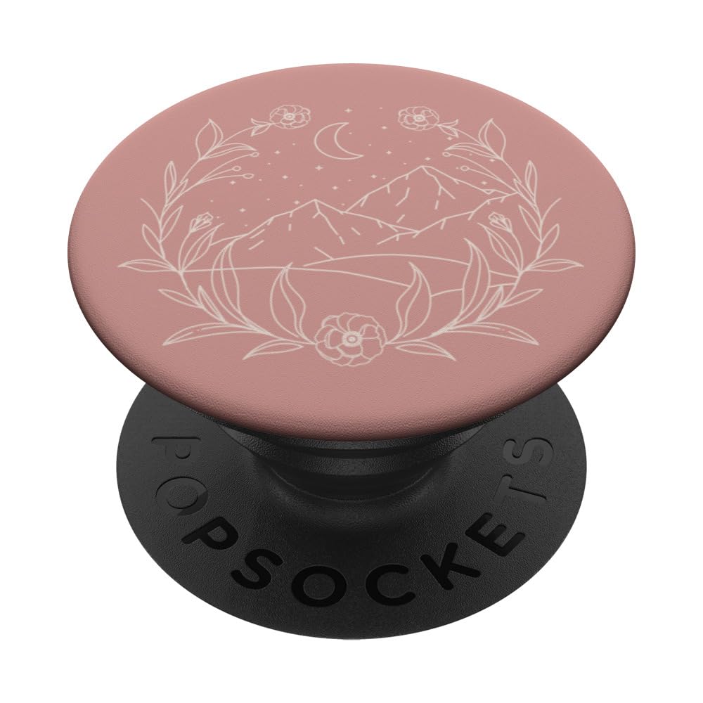Boho Mountain Moon Night Botanical Floral (Dusty Rose) PopSockets Standard PopGrip