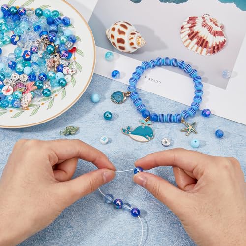 SUPERFINDINGS 819pcs Blue Jewelry Beads Including Round Glass, Polymer Clay Beads, Spacers, Ocean Style Enamel Charms - Image 3