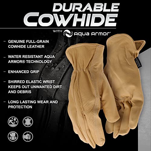 Boss Women's Aquaarmor Full-Grain Cowhide Leather Work Gloves, Water Resistant, Abrasion Resistant, Durable, Brown, Small/Medium (B82011-Wsm) #TOP4