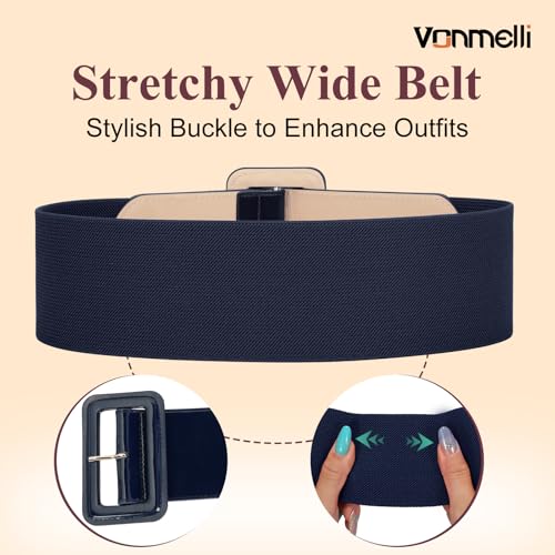 Image of VONMELLI Stretchy Wide Women Belts Elastic Vintage Belts for Women Fashion Ladies Waist Belt for Dress