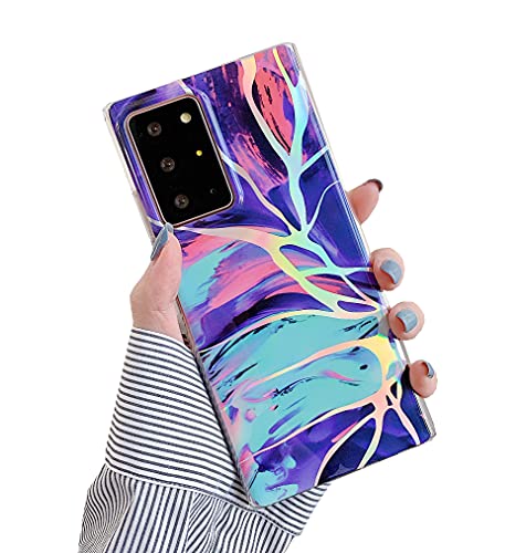 Galaxy Note 20 Ultra Case 5G 6.9",Duolaa Marble Phone Case for Women Girls Gold Sparkle Glitter Slim Silicone TPU Bumper Shockproof Protective Cover Case for Samsung Galaxy Note 20 Ultra 2020-Purple