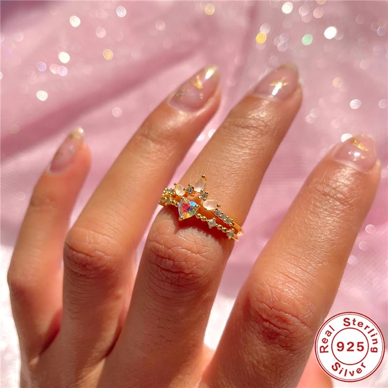 Bague ouverte réglable argent 925 doré zircone cœur cadeau femme