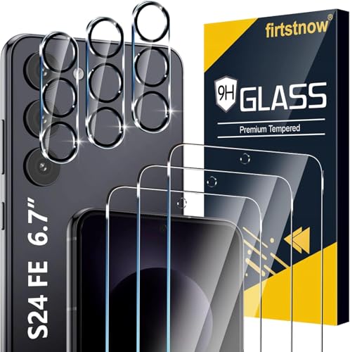 Image of 3 Pack for Samsung Galaxy S24 FE Screen Protector Tempered Glass + 3 Pack Camera Lens Protector, Military Grade Shatterproof, 9H Hardness, Fingerprint Unlock, Case Friendly 6.7 Inch